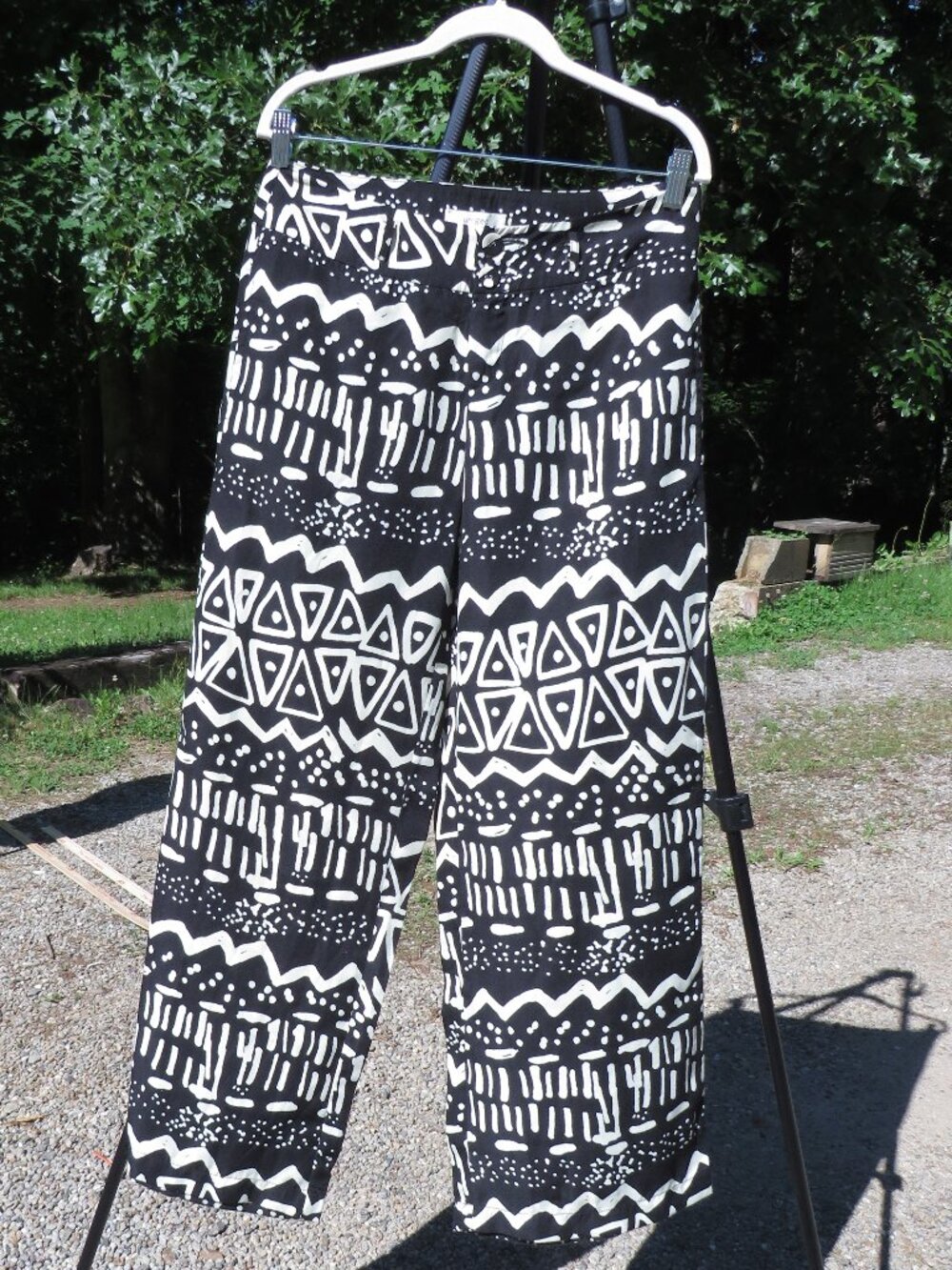 Umgee USA Boho Tribal Print Wide Leg Palazzo Pants | Black White Geometric small
